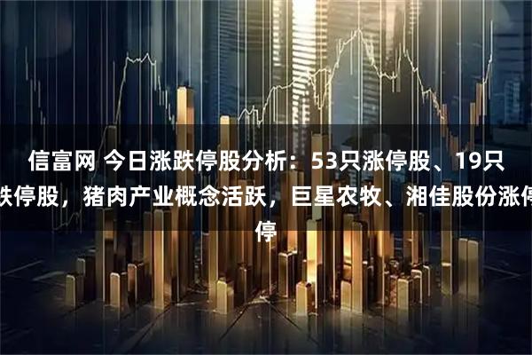 信富网 今日涨跌停股分析：53只涨停股、19只跌停股，猪肉产业概念活跃，巨星农牧、湘佳股份涨停