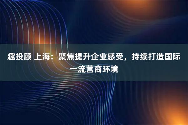 趣投顾 上海：聚焦提升企业感受，持续打造国际一流营商环境