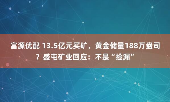 富源优配 13.5亿元买矿，黄金储量188万盎司？盛屯矿业回应：不是“捡漏”